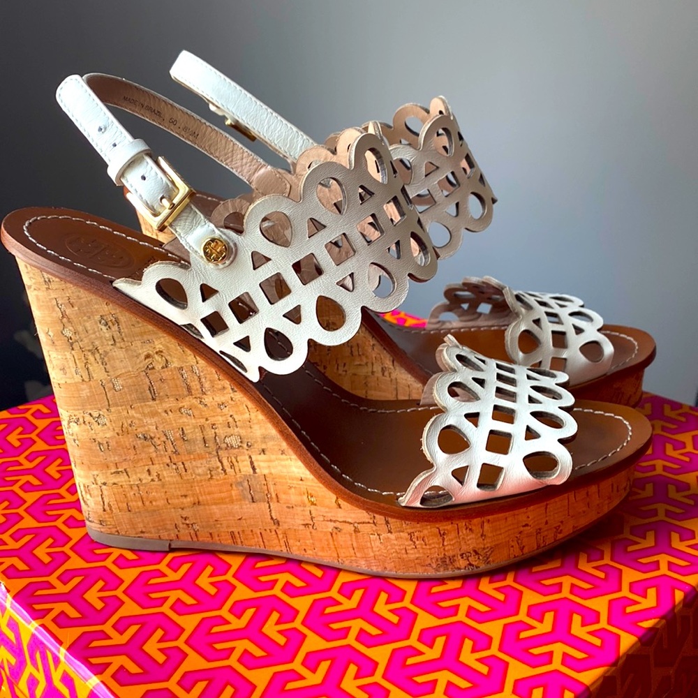 Worn Once! Tory Burch Nori 115MM Wedge Sandal. Gorgeous Summer Shoe!